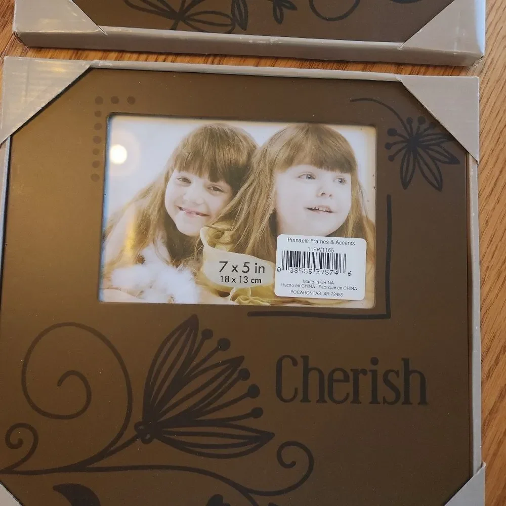 Frame Set for 3 pictures Brown with Black floral Says 'Joy' & 'Cherish'